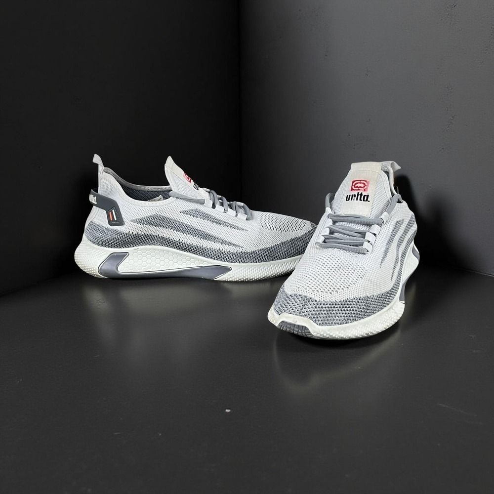 GUC Ecko Unltd Mens 10 White Grey Knit Athletic Running Shoes Sneakers Casual